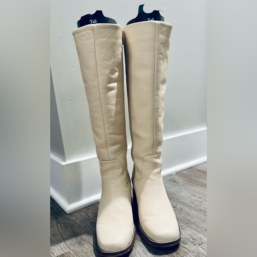 Patina Cream Leather Knee-High Women's Boots